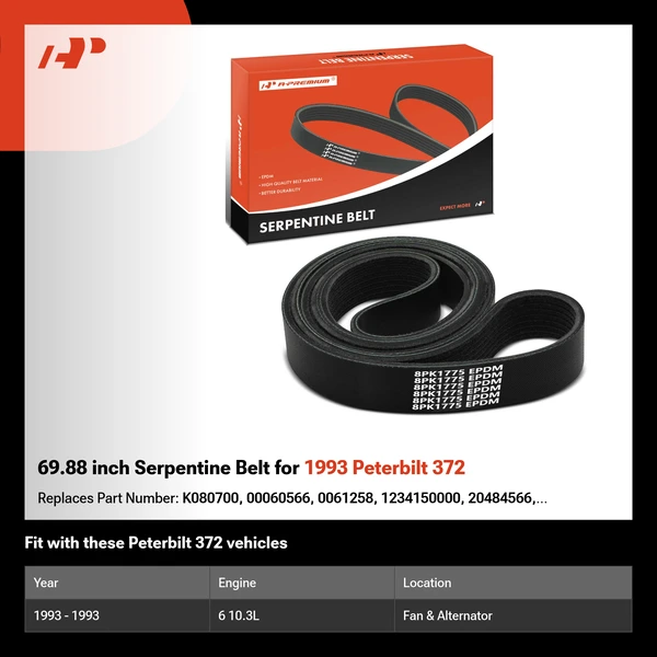 69.88 inch Serpentine Belt for 1993 Peterbilt 372