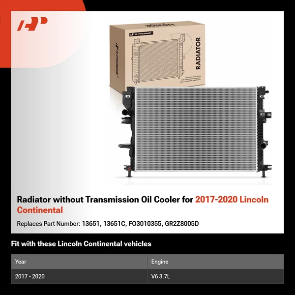 Radiator without Transmission Oil Cooler for 2017-2020 Lincoln Continental