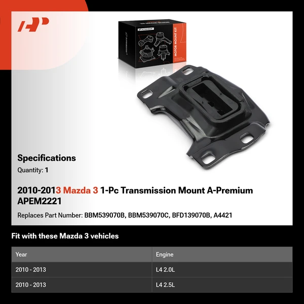 2010-2013 Mazda 3 1-Pc Transmission Mount A-Premium APEM2221
