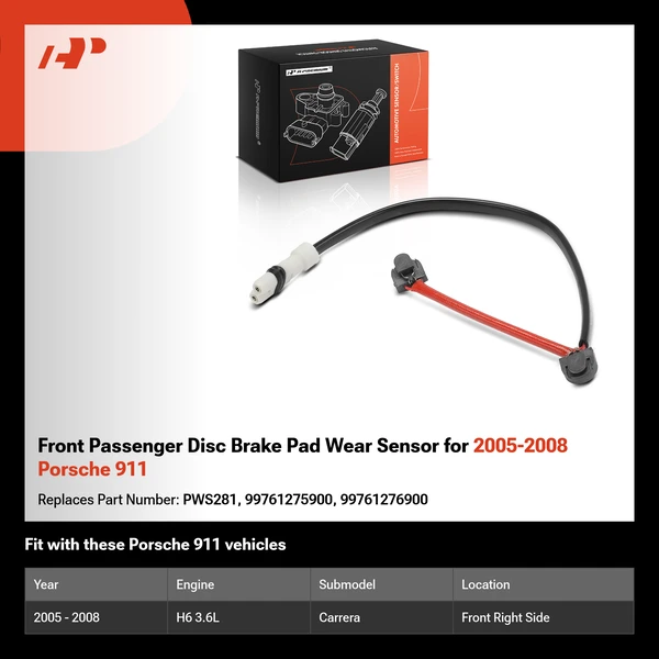 Front Passenger Disc Brake Pad Wear Sensor for 2005-2008 Porsche 911