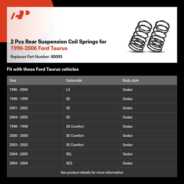 2 Pcs Rear Suspension Coil Springs for 1996-2006 Ford Taurus