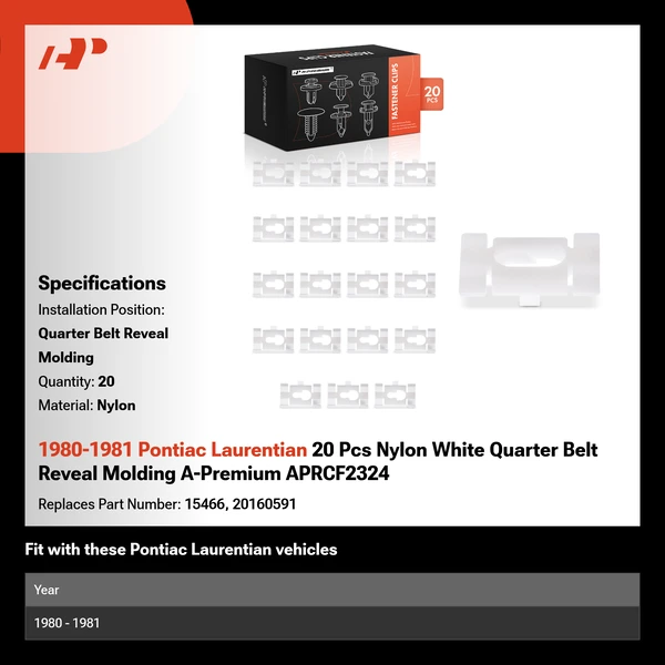 1980-1981 Pontiac Laurentian 20 Pcs Nylon White Quarter Belt Reveal Molding A-Premium APRCF2324