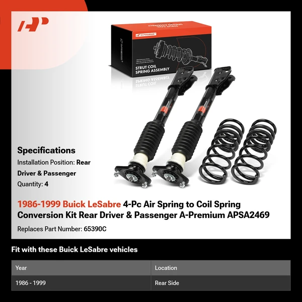 1986-1999 Buick LeSabre 4-Pc Air Spring to Coil Spring Conversion Kit Rear Driver & Passenger A-Premium APSA2469