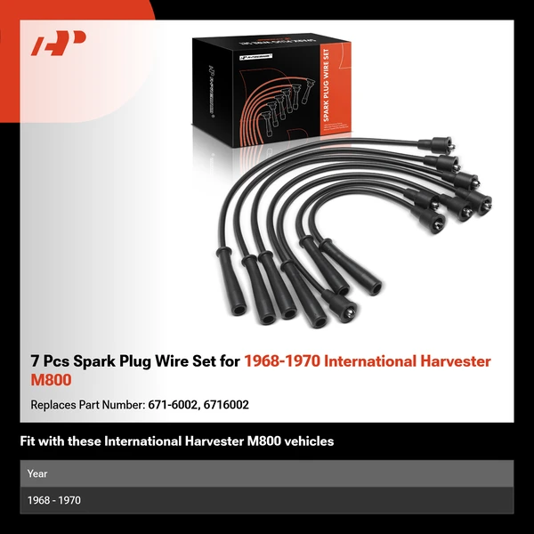 7 Pcs Spark Plug Wire Set for 1968-1970 International Harvester M800