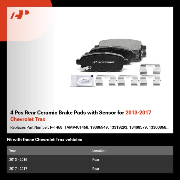 4 Pcs Rear Ceramic Brake Pads with Sensor for 2013-2017 Chevrolet Trax