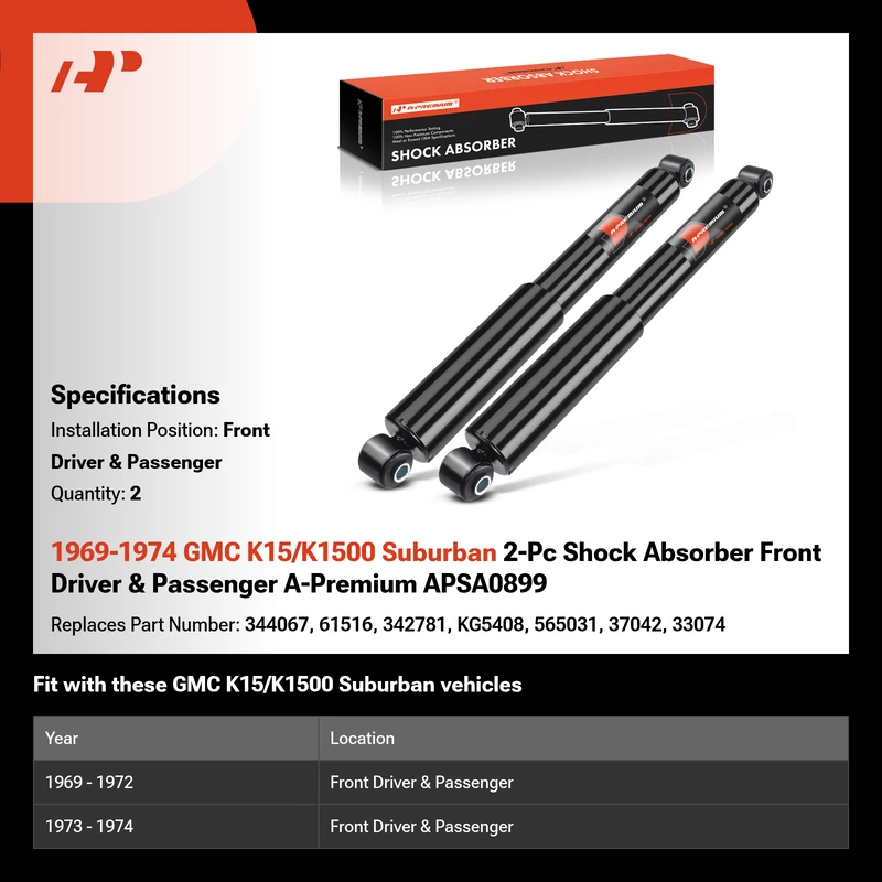 1969-1974 GMC K15/K1500 Suburban 2-Pc Shock Absorber Front Driver & Passenger A-Premium APSA0899