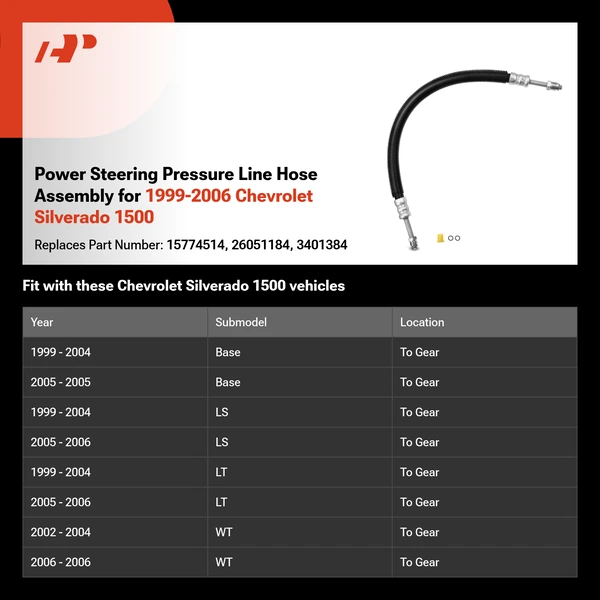 Power Steering Pressure Line Hose Assembly for 1999-2006 Chevrolet Silverado 1500