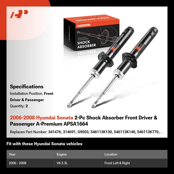 2006-2008 Hyundai Sonata 2-Pc Shock Absorber Front Driver & Passenger A-Premium APSA1664