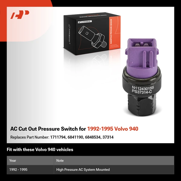 AC Cut Out Pressure Switch for 1992-1995 Volvo 940