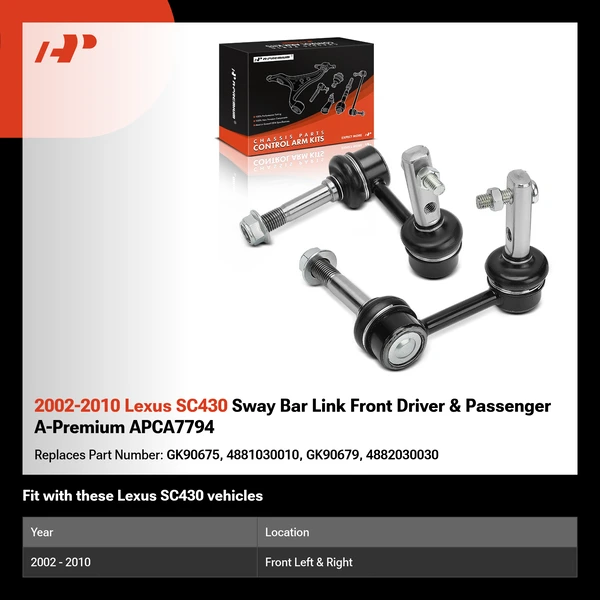 2002-2010 Lexus SC430 Sway Bar Link Front Driver & Passenger A-Premium APCA7794