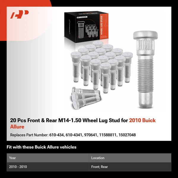 20 Pcs Front & Rear M14-1.50 Wheel Lug Stud for 2010 Buick Allure
