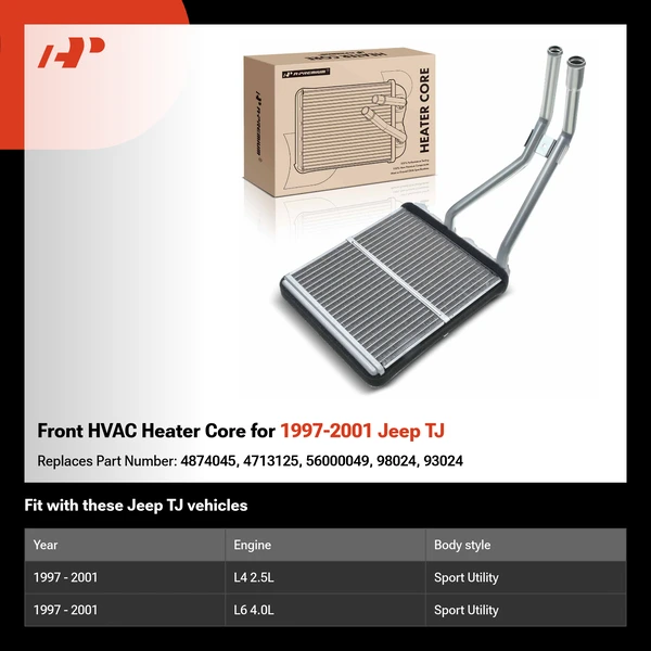 Front HVAC Heater Core for 1997-2001 Jeep TJ