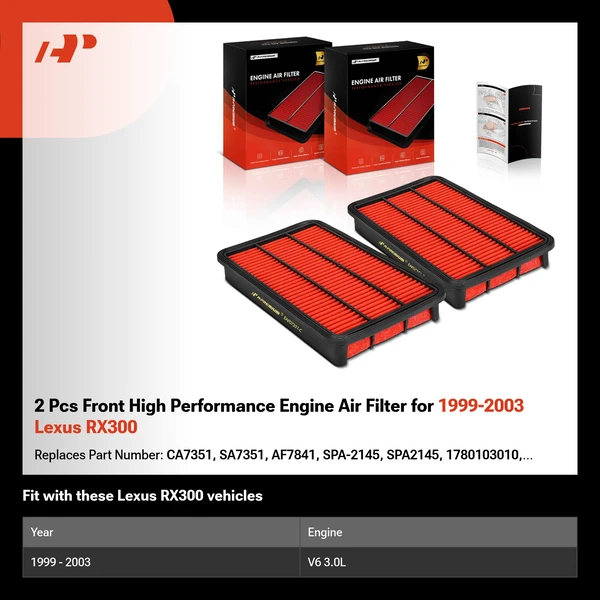 2 Pcs Front High Performance Engine Air Filter for 1999-2003 Lexus RX300