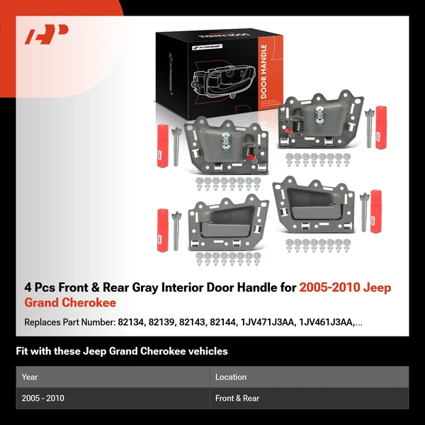 4 Pcs Front & Rear Gray Interior Door Handle for 2005-2010 Jeep Grand Cherokee