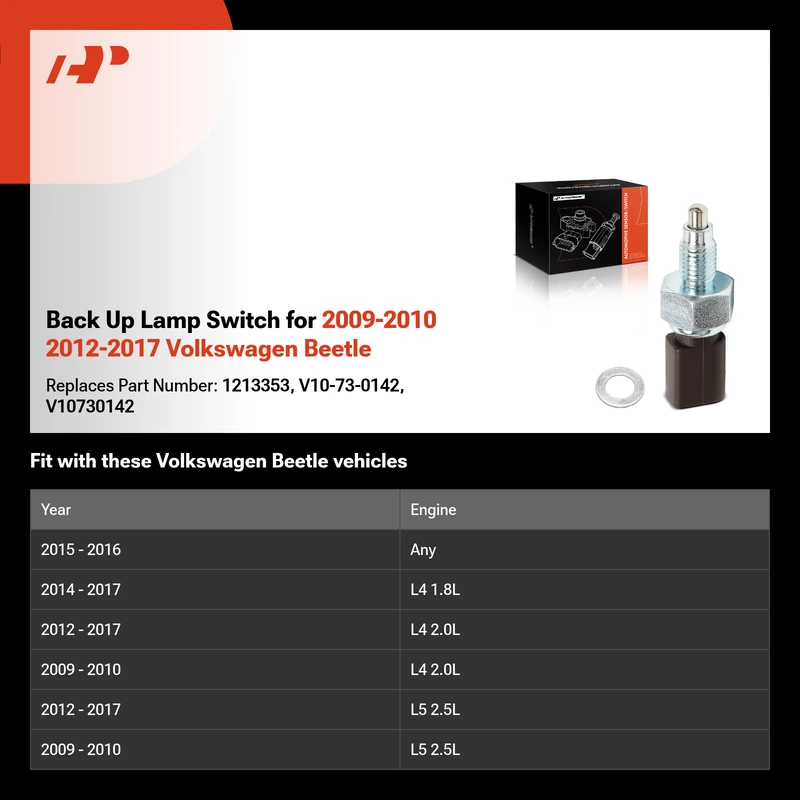 Back Up Lamp Switch for 2009-2010 2012-2017 Volkswagen Beetle
