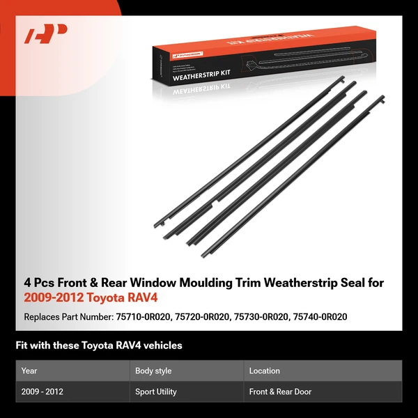 4 Pcs Front & Rear Window Moulding Trim Weatherstrip Seal for 2009-2012 Toyota RAV4