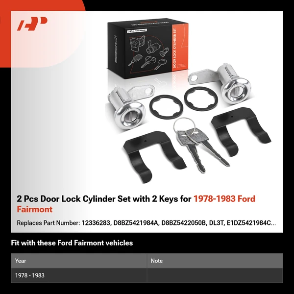 2 Pcs Door Lock Cylinder Set with 2 Keys for 1978-1983 Ford Fairmont