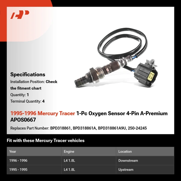 1995-1996 Mercury Tracer 1-Pc Oxygen Sensor 4-Pin A-Premium APOS0667
