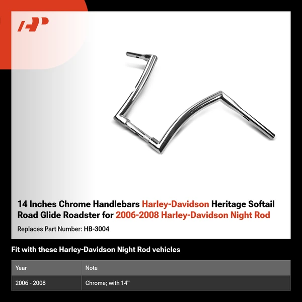 14 Inches Chrome Handlebars Harley-Davidson Heritage Softail Road Glide Roadster for 2006-2008 Harley-Davidson Night Rod