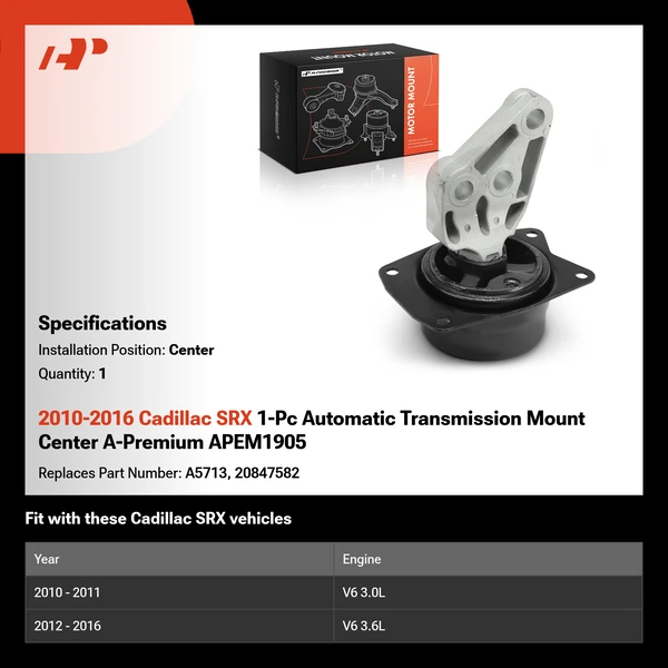2010-2016 Cadillac SRX 1-Pc Automatic Transmission Mount Center A-Premium APEM1905