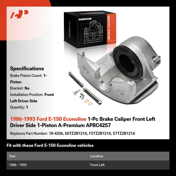 1986-1993 Ford E-150 Econoline 1-Pc Brake Caliper Front Left Driver Side 1-Piston A-Premium APBC4257