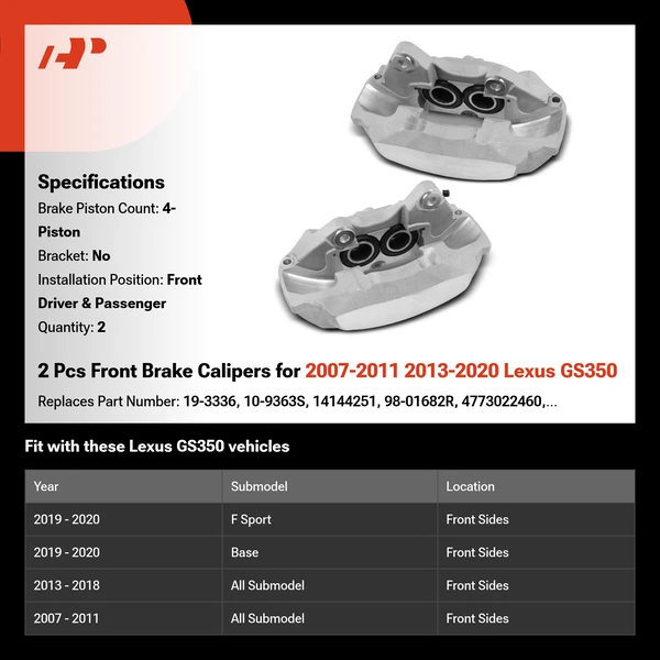 2 Pcs Front Brake Calipers for 2007-2011 2013-2020 Lexus GS350