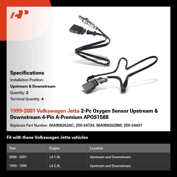 1999-2001 Volkswagen Jetta 2-Pc Oxygen Sensor Upstream & Downstream 4-Pin A-Premium APOS1588