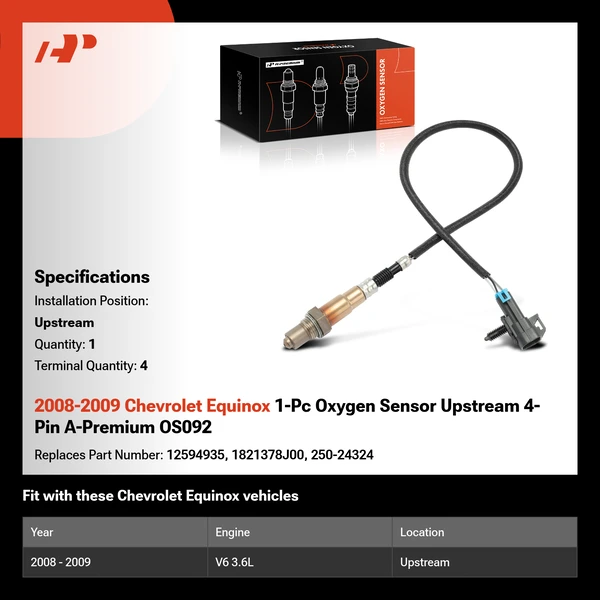 2008-2009 Chevrolet Equinox 1-Pc Oxygen Sensor Upstream 4-Pin A-Premium OS092