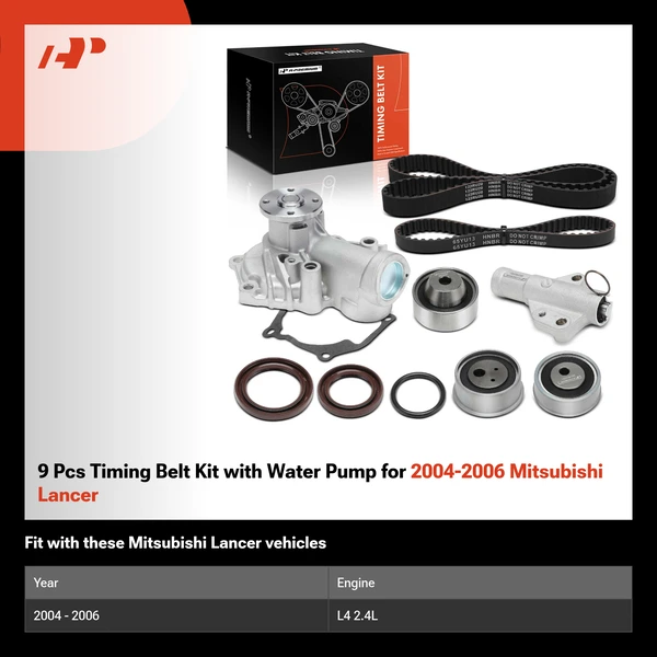9 Pcs Timing Belt Kit with Water Pump for 2004-2006 Mitsubishi Lancer