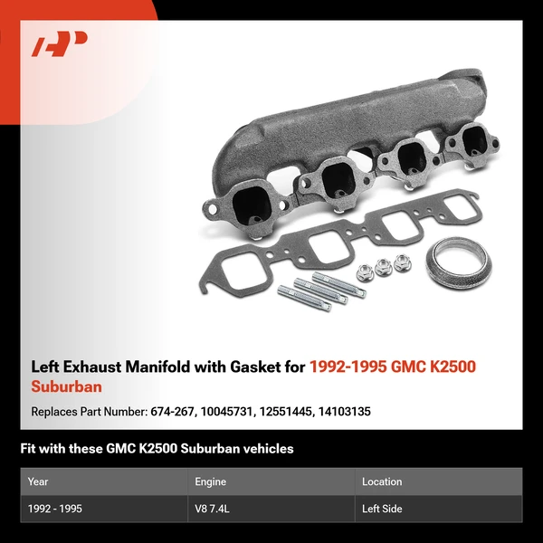 Left Exhaust Manifold with Gasket for 1992-1995 GMC K2500 Suburban