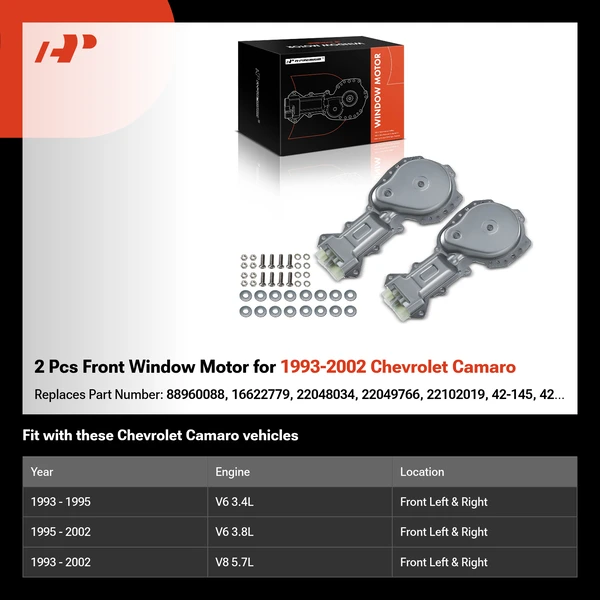 2 Pcs Front Window Motor for 1993-2002 Chevrolet Camaro
