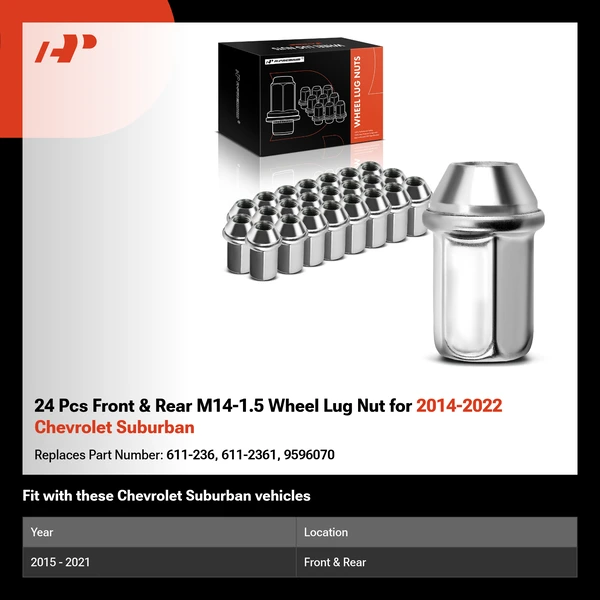 24 Pcs Front & Rear M14-1.5 Wheel Lug Nut for 2014-2022 Chevrolet Suburban
