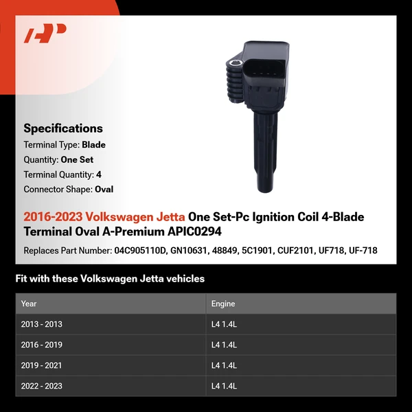 2016-2023 Volkswagen Jetta One Set-Pc Ignition Coil 4-Blade Terminal Oval A-Premium APIC0294