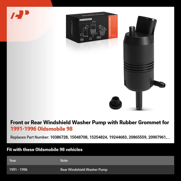 Front or Rear Windshield Washer Pump with Rubber Grommet for 1991-1996 Oldsmobile 98