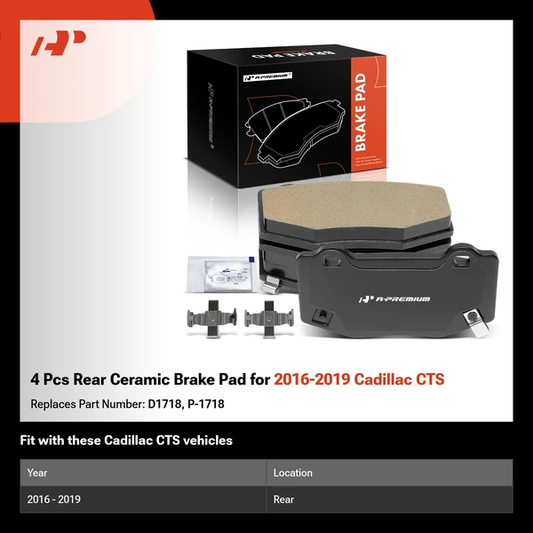 4 Pcs Rear Ceramic Brake Pad for 2016-2019 Cadillac CTS