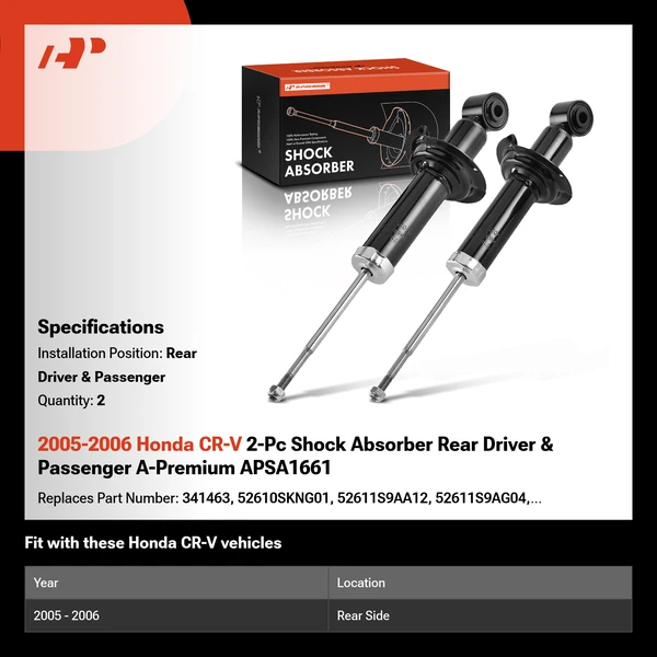 2005-2006 Honda CR-V 2-Pc Shock Absorber Rear Driver & Passenger A-Premium APSA1661