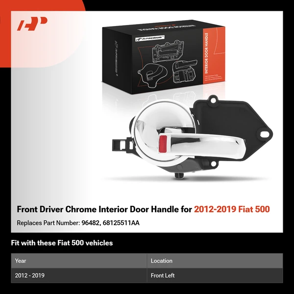 Front Driver Chrome Interior Door Handle for 2012-2019 Fiat 500
