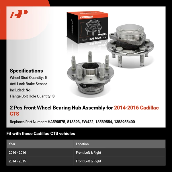 2 Pcs Front Wheel Bearing Hub Assembly for 2014-2016 Cadillac CTS