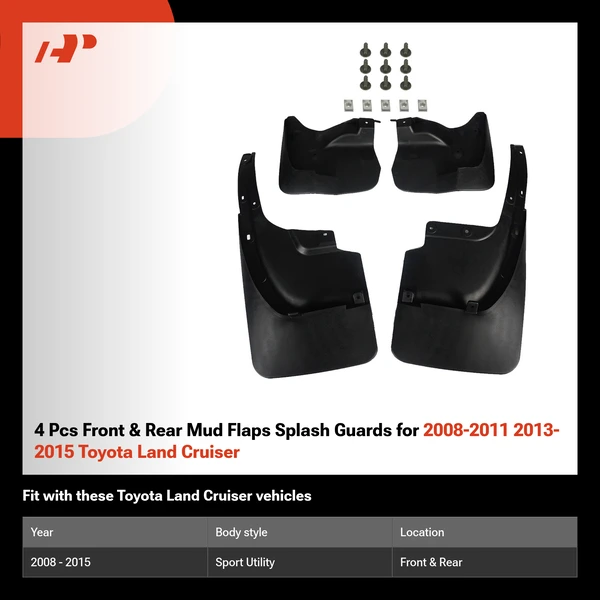 4 Pcs Front & Rear Mud Flaps Splash Guards for 2008-2011 2013-2015 Toyota Land Cruiser