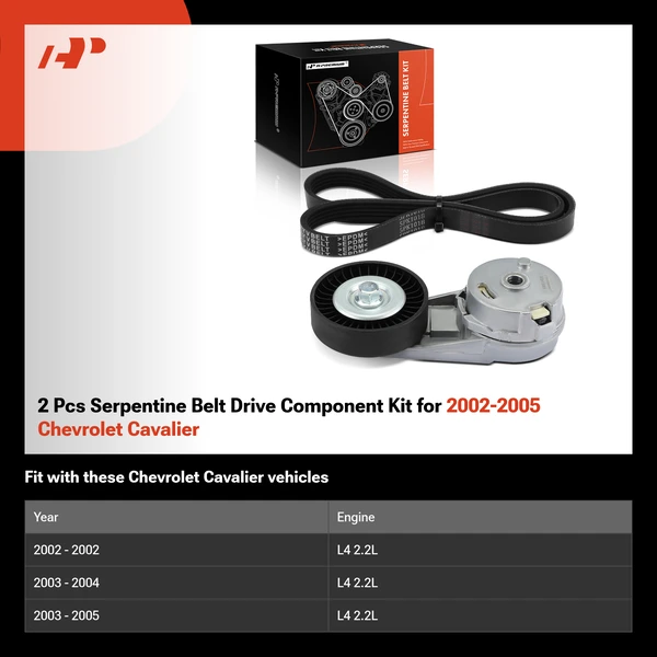 2 Pcs Serpentine Belt Drive Component Kit for 2002-2005 Chevrolet Cavalier