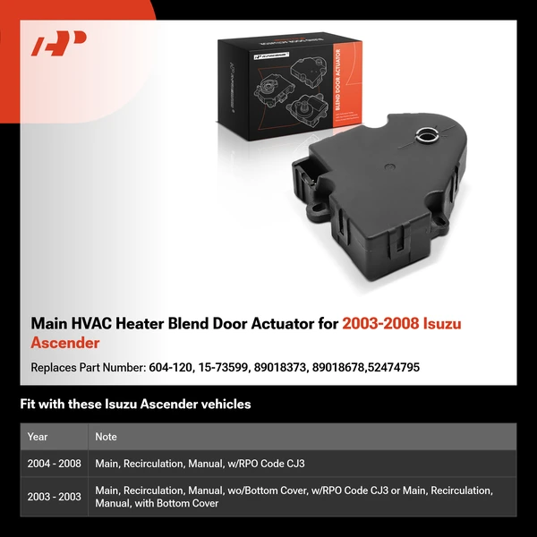 Main HVAC Heater Blend Door Actuator for 2003-2008 Isuzu Ascender