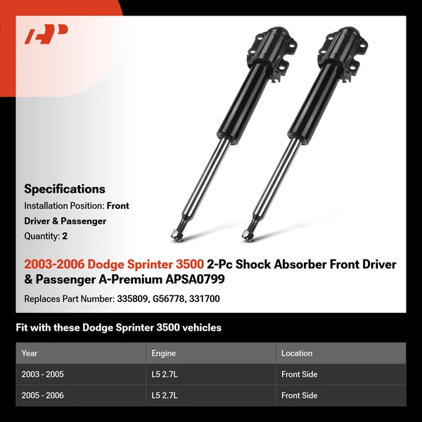 2003-2006 Dodge Sprinter 3500 2-Pc Shock Absorber Front Driver & Passenger A-Premium APSA0799
