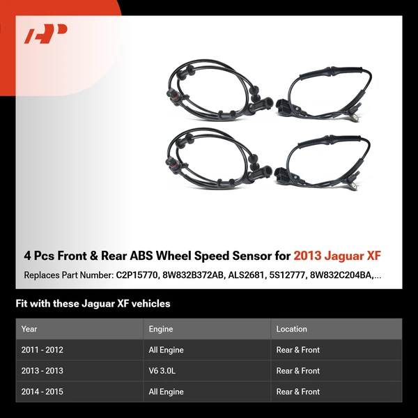 4 Pcs Front & Rear ABS Wheel Speed Sensor for 2013 Jaguar XF