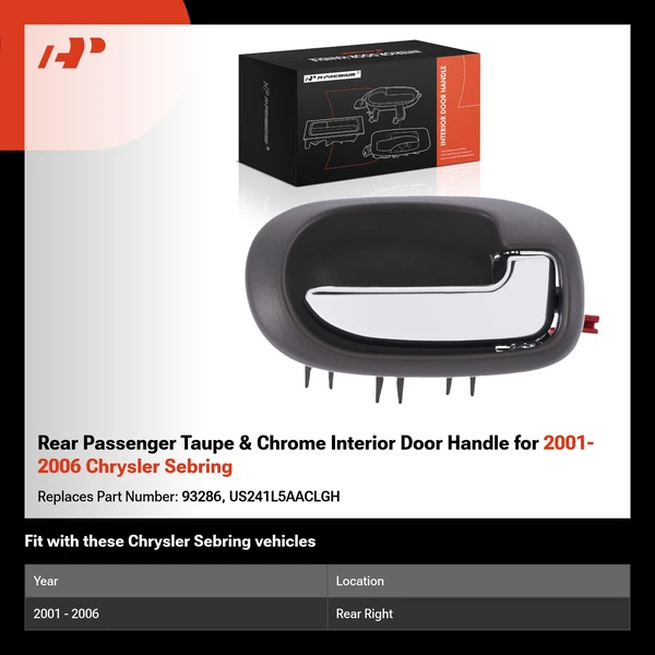 Rear Passenger Taupe & Chrome Interior Door Handle for 2001-2006 Chrysler Sebring