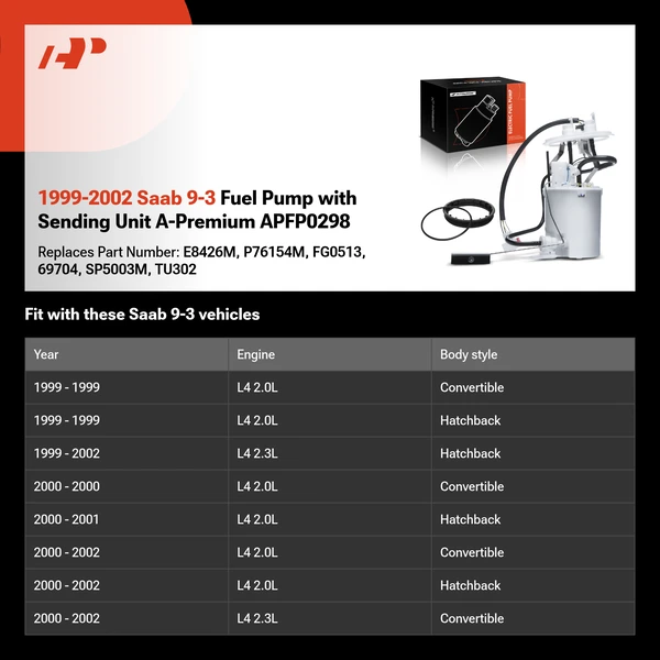 1999-2002 Saab 9-3 Fuel Pump with Sending Unit A-Premium APFP0298