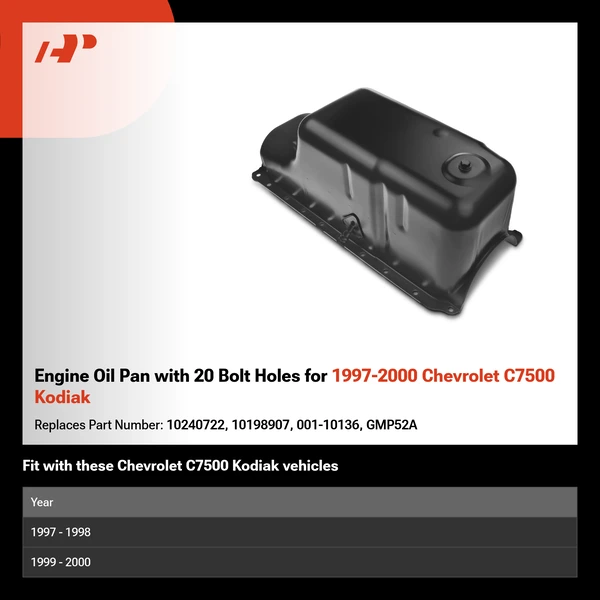 Engine Oil Pan with 20 Bolt Holes for 1997-2000 Chevrolet C7500 Kodiak
