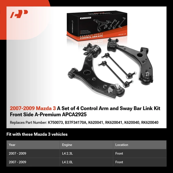 2007-2009 Mazda 3 A Set of 4 Control Arm and Sway Bar Link Kit Front Side A-Premium APCA2925
