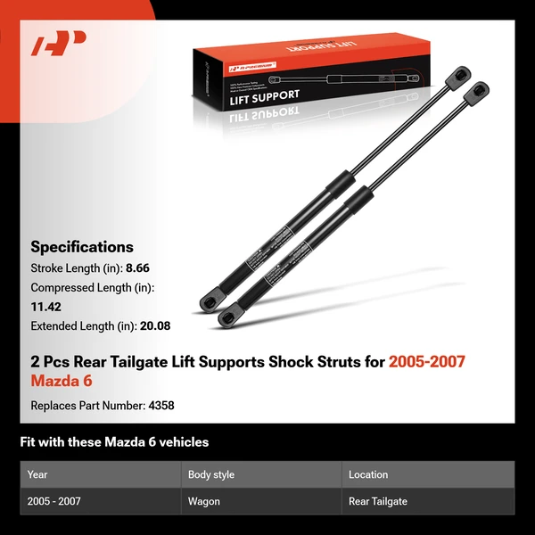 2 Pcs Rear Tailgate Lift Supports Shock Struts for 2005-2007 Mazda 6