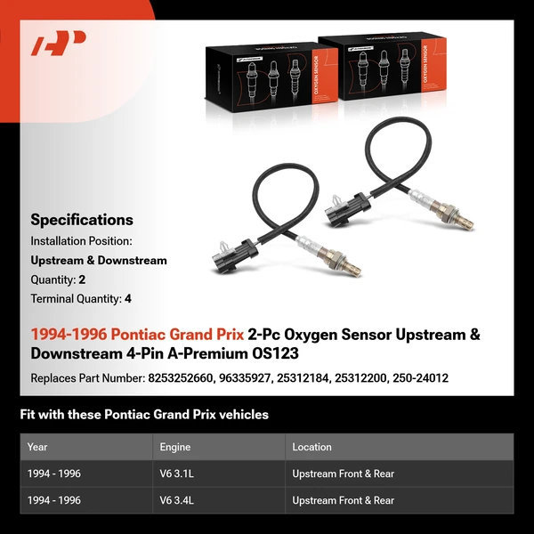 1994-1996 Pontiac Grand Prix 2-Pc Oxygen Sensor Upstream & Downstream 4-Pin A-Premium OS123