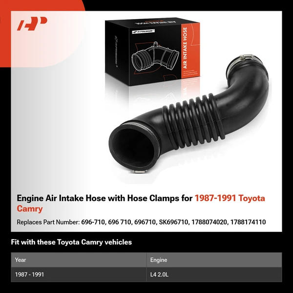Engine Air Intake Hose with Hose Clamps for 1987-1991 Toyota Camry